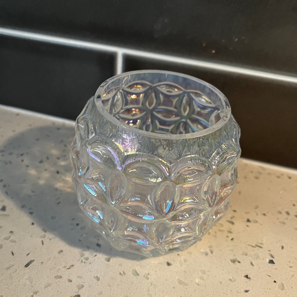 Glass Eye Studio Basket Clear Iridescent Votive Candle Holder Handmade EUC - Picture 2 of 7